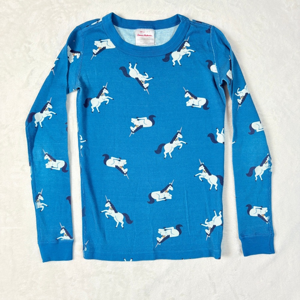 Hanna Andersson Kids Unicorn Organic Cotton Pajama Top Blue Size 10 140cm‎